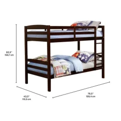 Brown Bunk Bed with Trundle Bed - 39"/39" Expresso