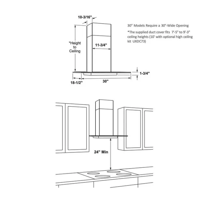 GE Café CAFE Hood Wall Mount 30" , 350 CFM - CVW73012MSS Stainless Steel