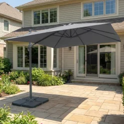 Cantilever Patio Umbrella with 360° Rotation and Base - 10 ft Grey Hot
