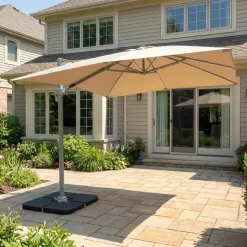 Cantilever Patio Umbrella with 360° Rotation and Solar LED Lighting - 10 ft Beige