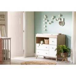 Meubles South Shore Changing Table with Drawers and Open Storage - South Shore Soft Elm and White Hot