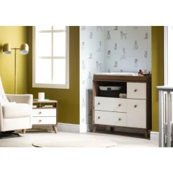 Meubles South Shore Changing Table With Drawers - South Shore Natural Walnut and White Best