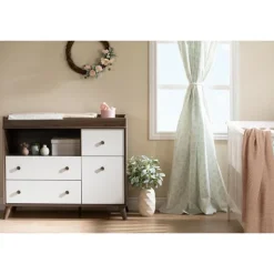Meubles South Shore Changing Table With Drawers - South Shore Natural Walnut and White Best
