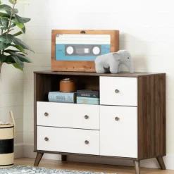 Meubles South Shore Changing Table With Drawers - South Shore Natural Walnut and White Best