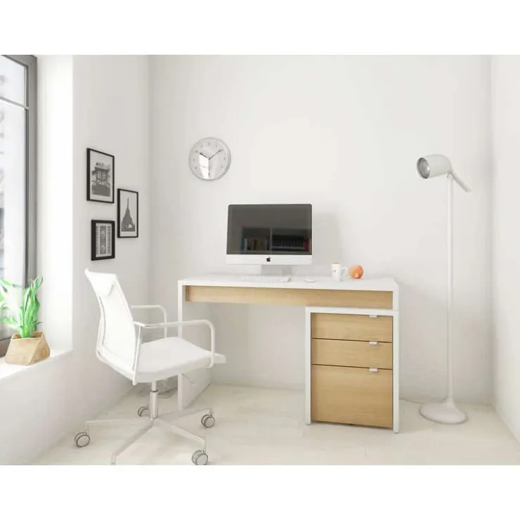 Nexera Chrono Filing Cabinet, 3-Drawer, White And Natural Maple - White and Beige Hot