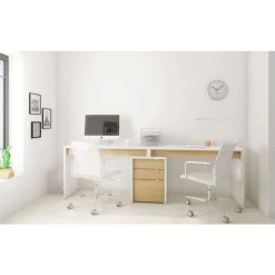 Nexera Chrono Filing Cabinet, 3-Drawer, White And Natural Maple - White and Beige Hot