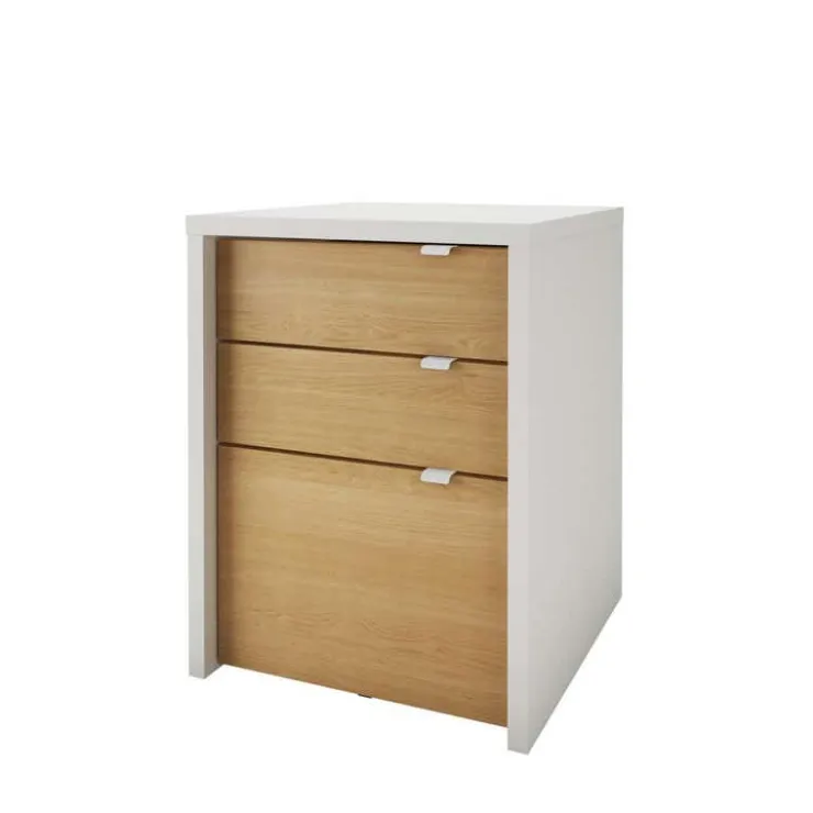 Nexera Chrono Filing Cabinet, 3-Drawer, White And Natural Maple - White and Beige Hot