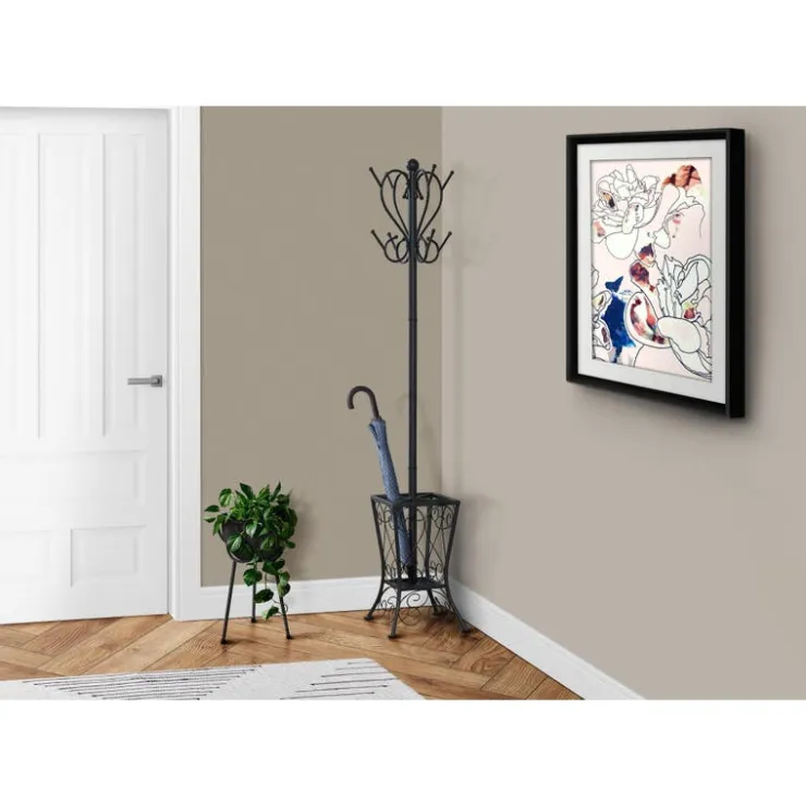 Monarch Coat rack - 71"h / metal with an umbrella holder Black Online