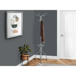 Monarch Coat rack - 70"h / metal with an umbrella holder Silver Sale