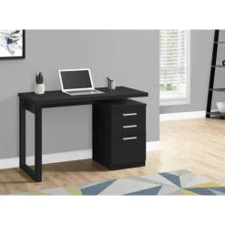 Monarch Computer desk - 3 drawers / wooden leg rectangular / left or right setup / fl - Black Hot