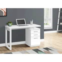 Monarch Computer desk - 3 drawers / wooden leg rectangular / left or right setup / fl - White Best