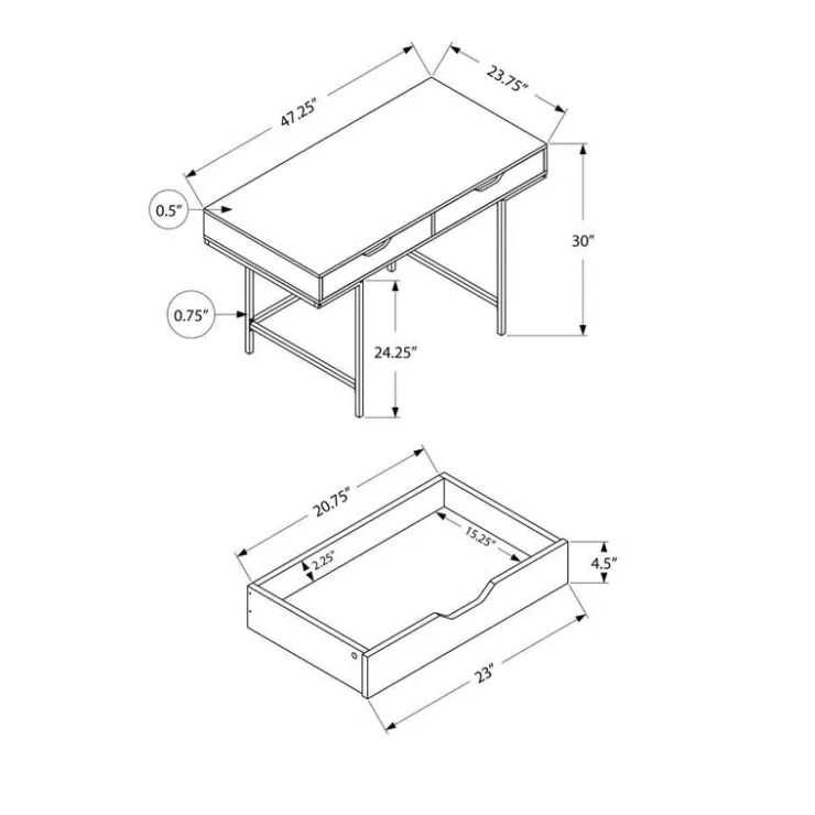 Monarch Computer desk - 2 storage drawers / recessed metal legs - 48"l - w - Dark Taupe Sale