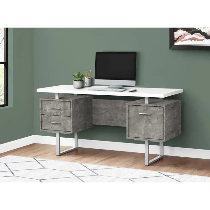 Monarch Computer desk - 3 storage drawers / reversible / floating desktop - 60"l - wh - White Discount