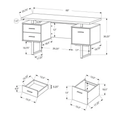 Monarch Computer desk - 3 storage drawers / reversible / floating desktop - 60"l - br - Brown Clearance