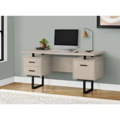 Monarch Computer desk - 3 storage drawers / reversible / floating desktop - 60"l - mo - Taupe