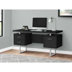 Monarch Computer desk - 3 storage drawers / reversible / floating desktop - 60"l - bl - Black Outlet