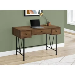 Monarch Computer desk - 3 storage drawer / metal legs v-shape design - 42"l - - Walnut Online