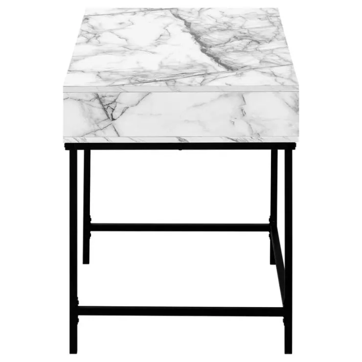 Monarch Computer desk - 2 storage drawers / recessed metal legs - 48"l - marble - White Online