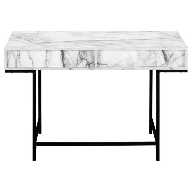 Monarch Computer desk - 2 storage drawers / recessed metal legs - 48"l - marble - White Online