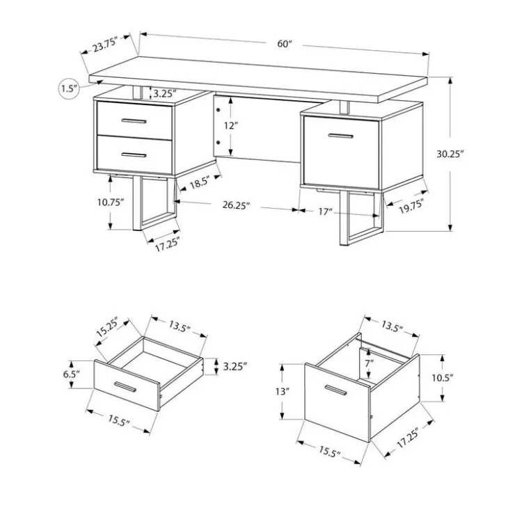 Monarch Computer desk - 3 storage drawers / reversible / floating desktop - 60"l - wa - Walnut Hot