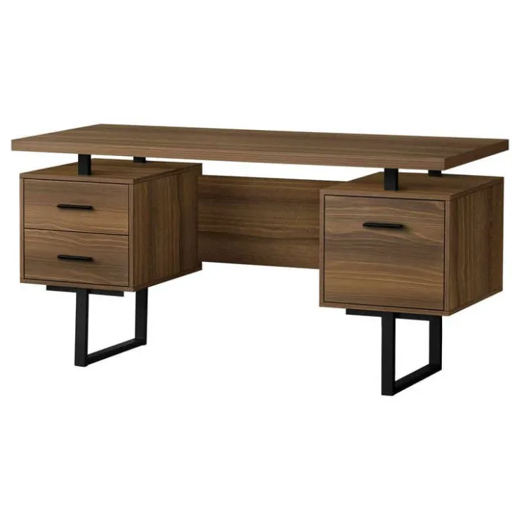 Monarch Computer desk - 3 storage drawers / reversible / floating desktop - 60"l - wa - Walnut Hot