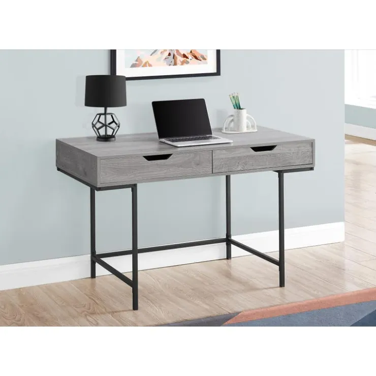 Monarch Computer desk - 2 storage drawers / recessed metal legs - 48"l - wood-lo - Grey Outlet