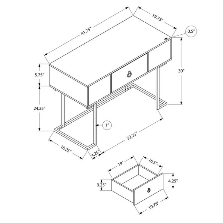 Monarch Computer desk - 1 storage drawer / metal base - 42"l - / black - White Best