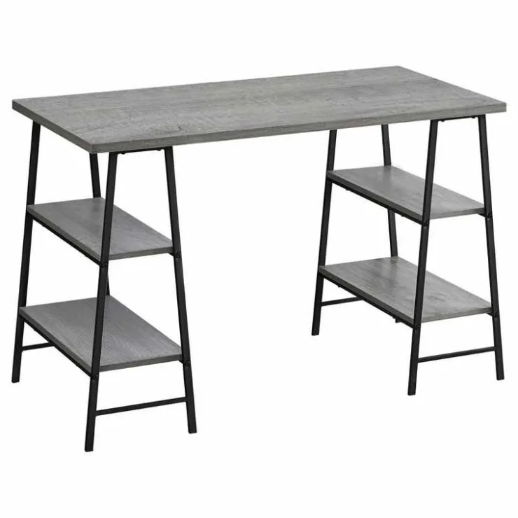 Monarch Computer desk - 3 tiers / 4 open shelves / sawhorse style - 48"l - wood- - Grey Hot