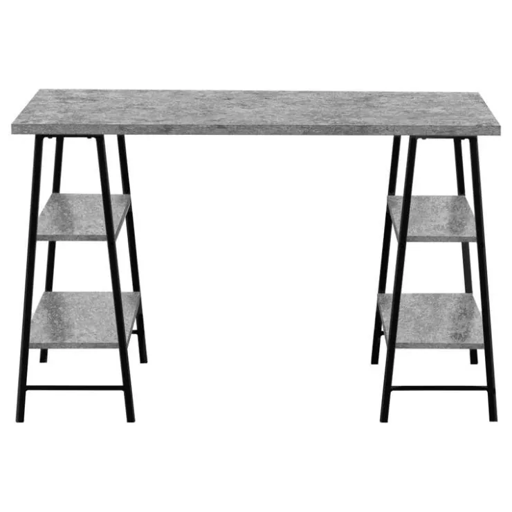 Monarch Computer desk - 3 tiers / 4 open shelves / sawhorse style - 48"l - stone - Grey Discount