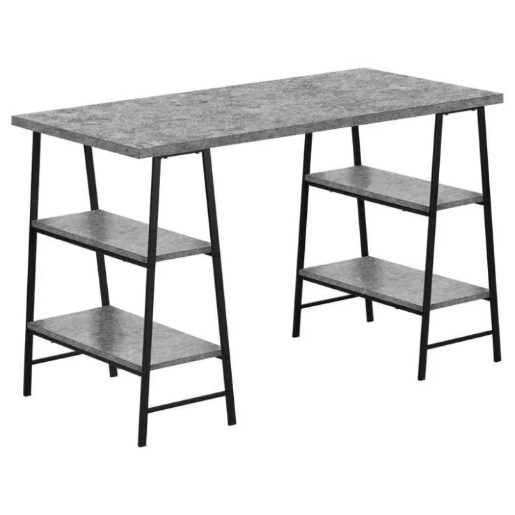 Monarch Computer desk - 3 tiers / 4 open shelves / sawhorse style - 48"l - stone - Grey Discount