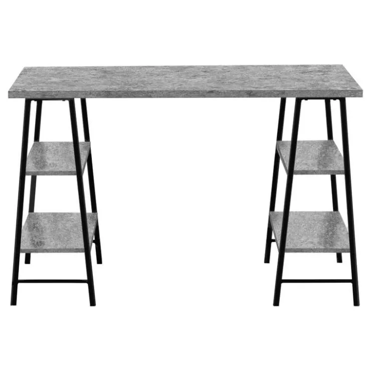 Monarch Computer desk - 3 tiers / 4 open shelves / sawhorse style - 48"l - stone - Grey Discount