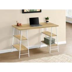 Monarch Computer desk - 3 tiers / 4 open shelves / sawhorse style - 48"l - wo - Natural Hot