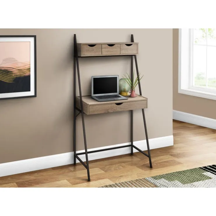 Monarch Computer desk - 2 tiers / 4 storage drawers / ladder style - 32"l - dark taup - Dark Taupe New