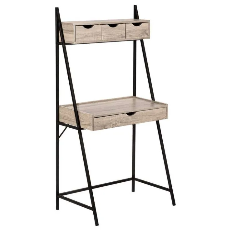Monarch Computer desk - 2 tiers / 4 storage drawers / ladder style - 32"l - dark taup - Dark Taupe New