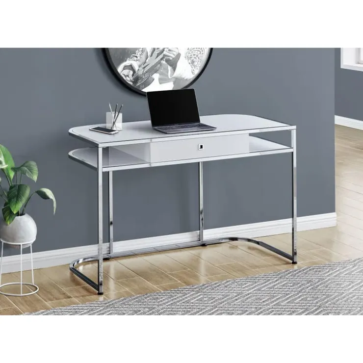 Monarch Computer desk - 2 tiers / 1 storage drawer / 2 open shelves / contemporary st - White Discount