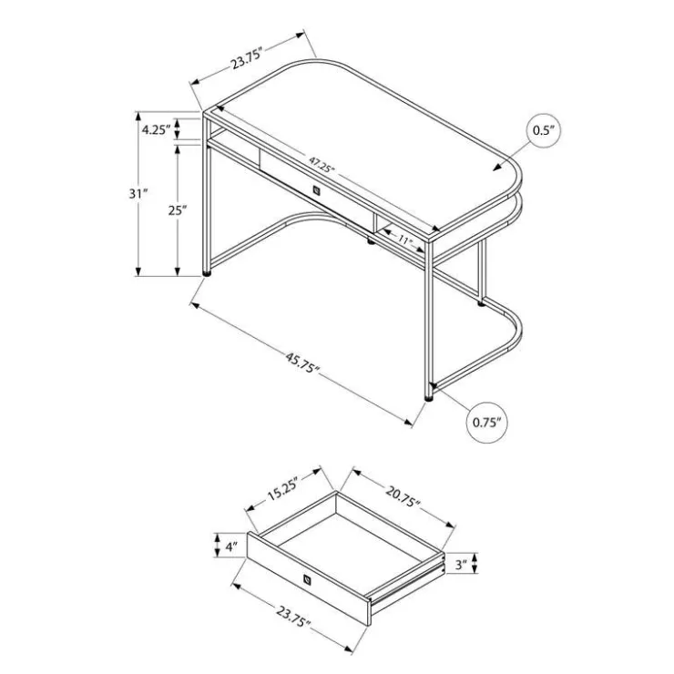 Monarch Computer desk - 2 tiers / 1 storage drawer / 2 open shelves / contemporary st - White Discount