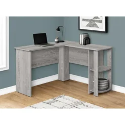 Monarch Computer desk - industrial l-shaped corner/2 shelves - Grey Online