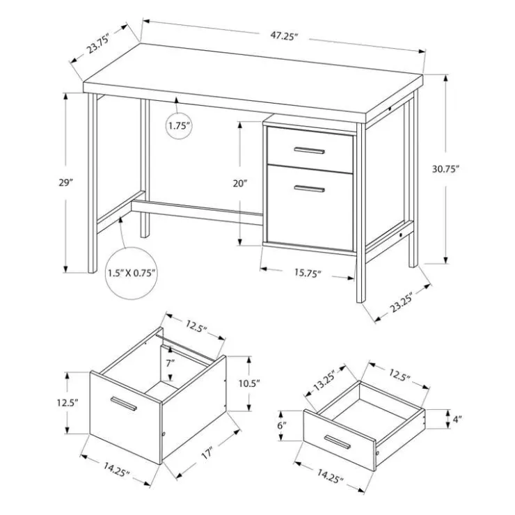 Monarch Computer desk - 48"l / / silver metal - Dark Taupe New