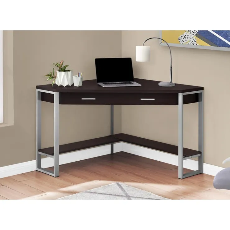 Monarch Computer desk - 42"l / corner / silver metal - Espresso New