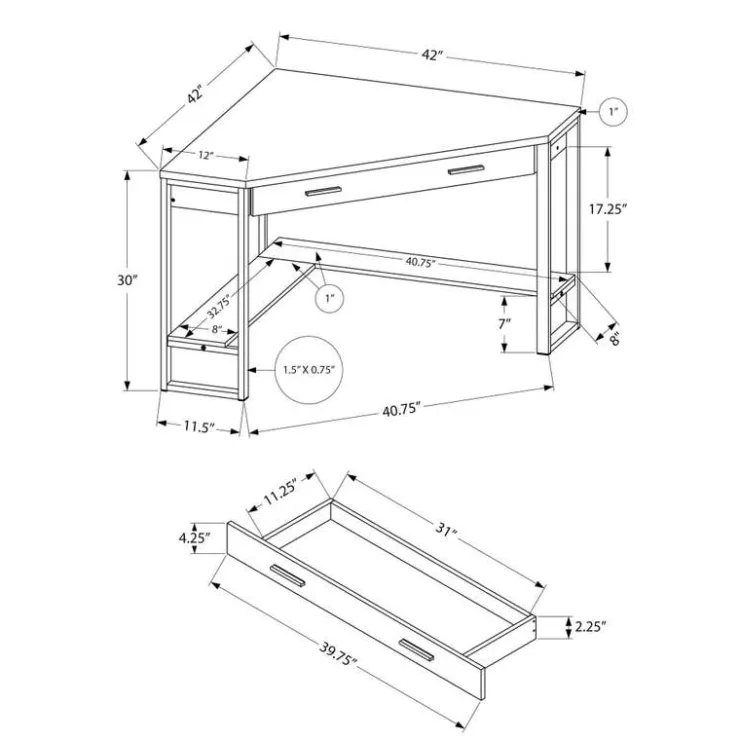 Monarch Computer desk - 42"l / corner / silver metal - Espresso New