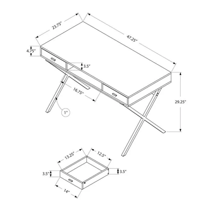 Monarch Computer desk - 48"l / glossy / chrome metal - White Outlet