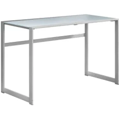Monarch Computer desk - 48"l / metal/ white tempered glass - Silver Outlet