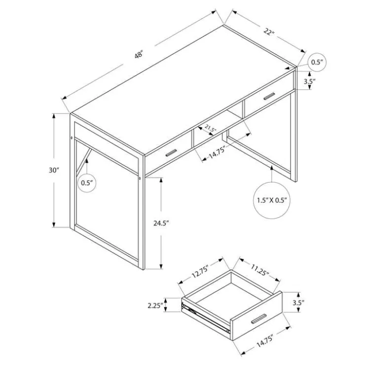 Monarch Computer desk - 48"l / / silver metal - White Outlet