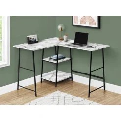 Monarch Computer desk - l-shaped / corner / 2 open shelves / sawhorse style - 47l x 4 - White Sale