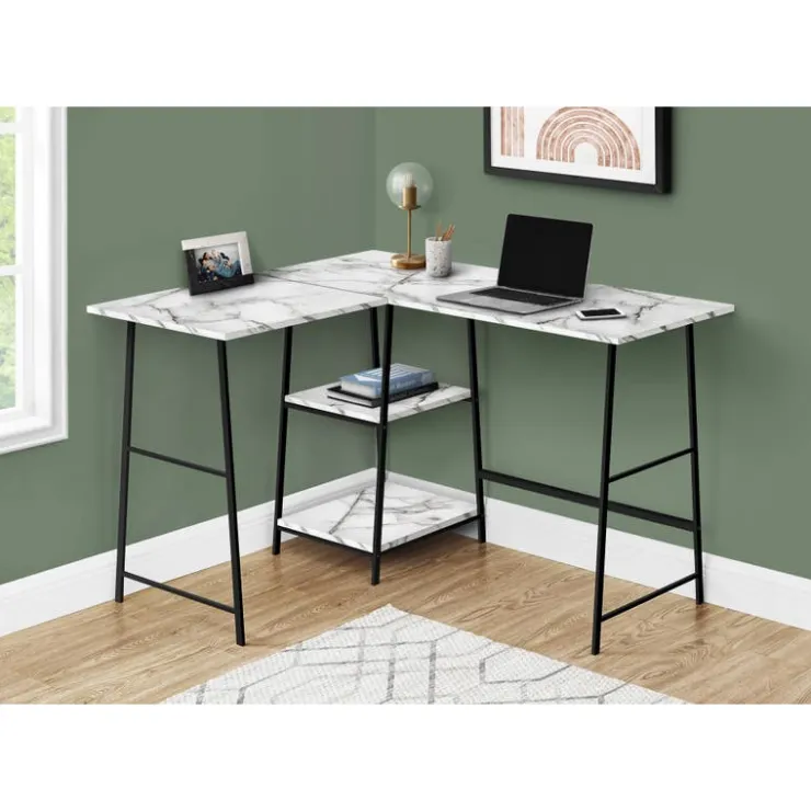 Monarch Computer desk - l-shaped / corner / 2 open shelves / sawhorse style - 47l x 4 - White Sale