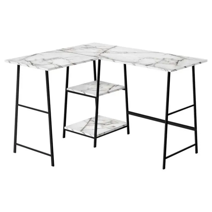Monarch Computer desk - l-shaped / corner / 2 open shelves / sawhorse style - 47l x 4 - White Sale