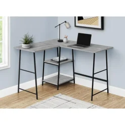 Monarch Computer desk - l-shaped / corner / 2 open shelves / sawhorse style - 47l x 4 - Grey Sale