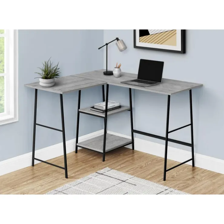 Monarch Computer desk - l-shaped / corner / 2 open shelves / sawhorse style - 47l x 4 - Grey Sale