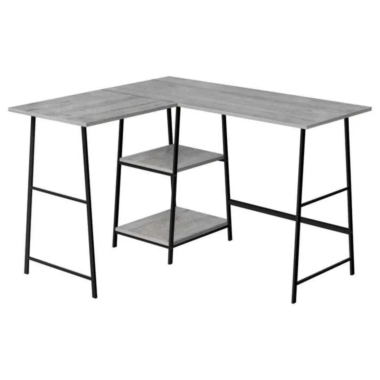 Monarch Computer desk - l-shaped / corner / 2 open shelves / sawhorse style - 47l x 4 - Grey Sale