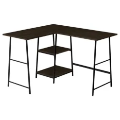 Monarch Computer desk - l-shaped / corner / 2 open shelves / sawhorse style - 47l x 4 - Espresso Sale